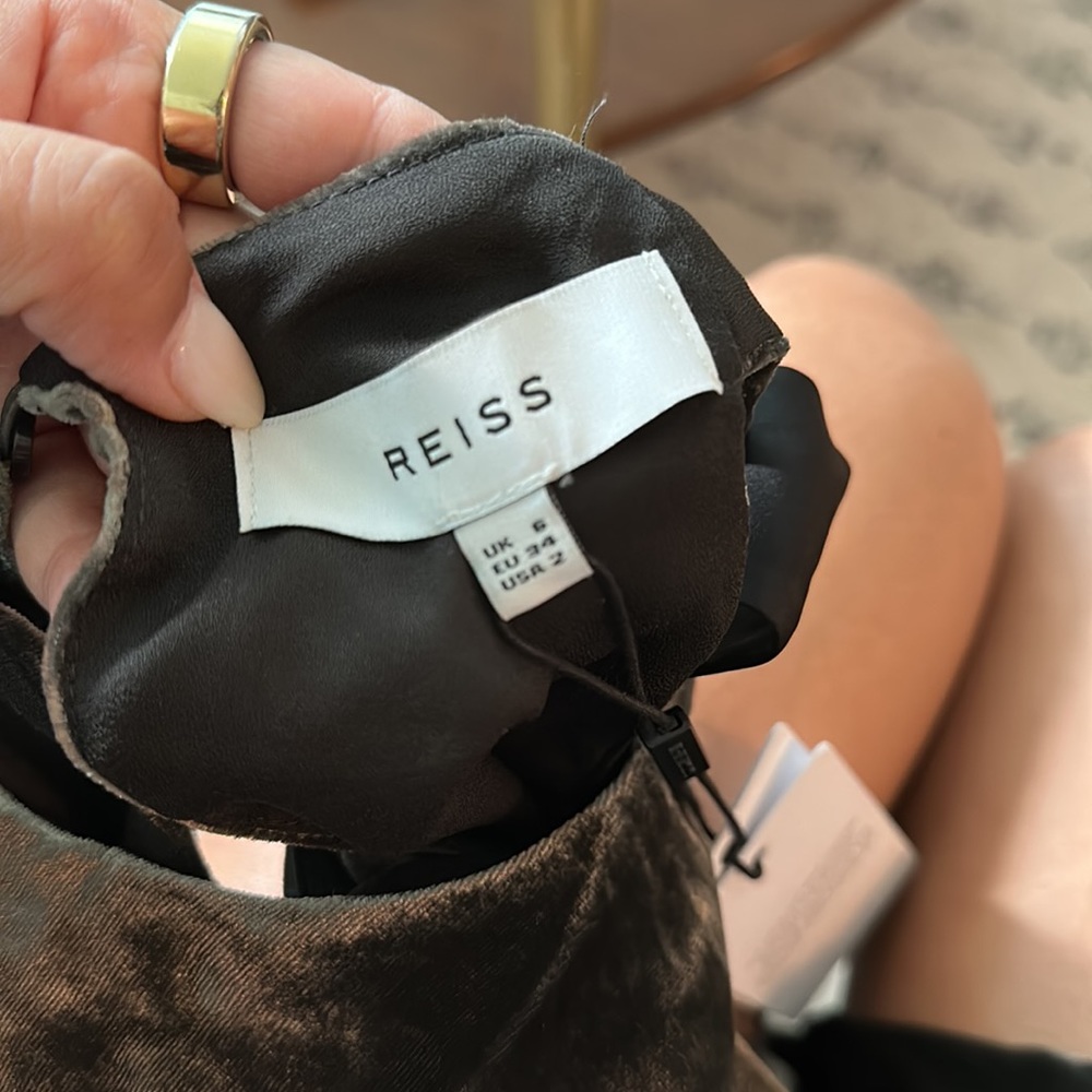 Reiss Olive-Green Velvet Midi Dress - Picture 5 of 7